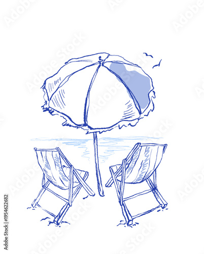 Beach chairs and parasol print