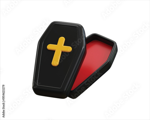Black coffin with lid icon 3d render concept of Christian Religious coffin or halloween festival element icon vector illustration