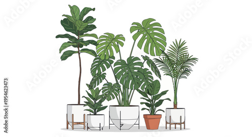 Assortment of Lush Green Houseplants in Modern Pots