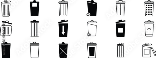 Set of trash bin icons. Web icon, delete button. Delete symbol flat style on white background - stock vector.