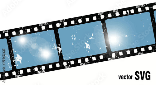 Vintage Film Strip with Abstract Blue Frames and Grunge Texture