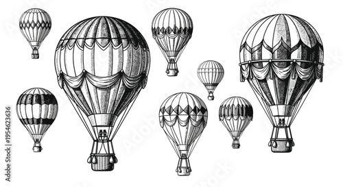 Vintage Hot Air Balloons Illustration - Retro Transportation Travel Adventure