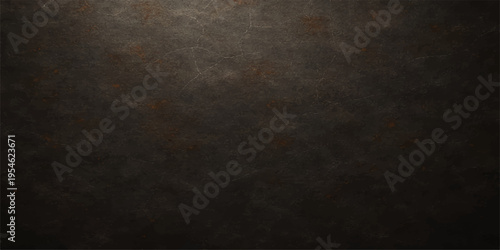 A dark aged grunge metal texture with a rough vintage stone pattern on a dirty grey concrete wall surface for a black textured backdrop