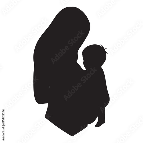 Minimalist Silhouette of Mother and Child