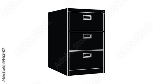 Black filing cabinet with three drawers a stark graphic silhouette