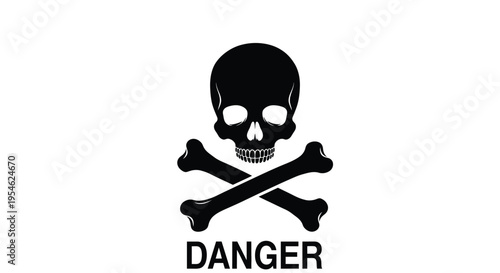 Black skull and crossbones with the word danger a stark silhouette