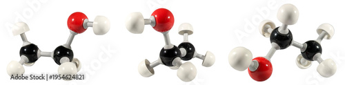 Obraz na plátne three ethanol molecules showing chemical structure on black background