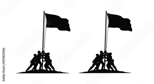 Soldiers raising flags on a hilltop a powerful patriotic silhouette