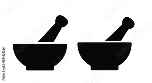 Two black mortar and pestle icons a simple graphic silhouette