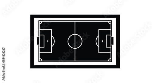 Overhead view of a soccer field in a stark black silhouette