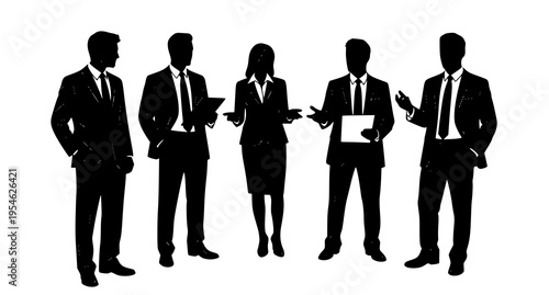 Business team silhouette in semi circle composition with professionals in suits representing teamwork and collaboration