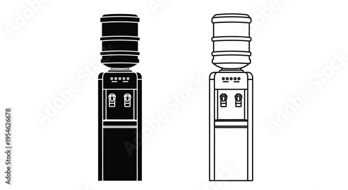 Two water cooler designs presented in contrasting black and white silhouette