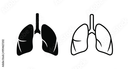Two human lungs one solid and one outlined in black silhouette