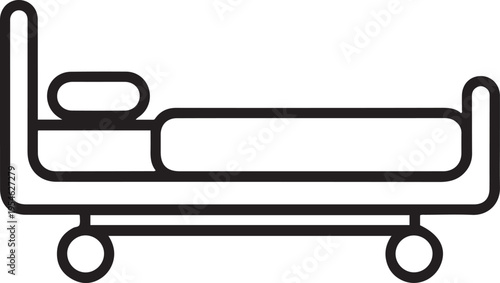 Modern hospital bed icon simple outline single line art illustration isolated health tool. one line Icon drawing