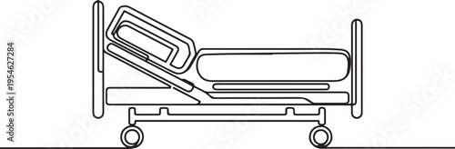 Modern hospital bed icon simple outline single line art illustration isolated health tool. one line Icon drawing