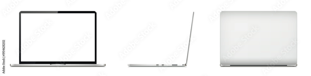Fototapeta premium Realistic laptop computer mockup with blank screen different angles views