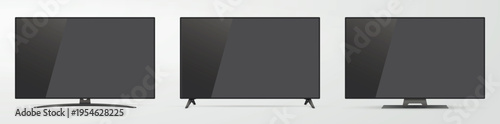 Modern digital TV isolated on gray background. Realistic smart TV with blank screen mockup.