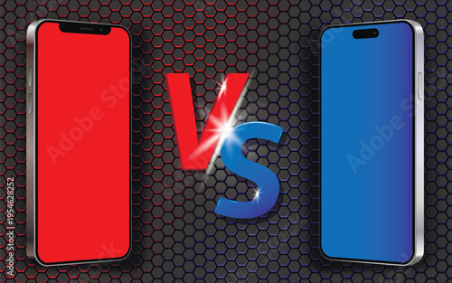 Comparison of two different smartphones. Mobile phones battle versus screen template.