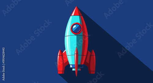 Stylized rocket illustration on dark blue background