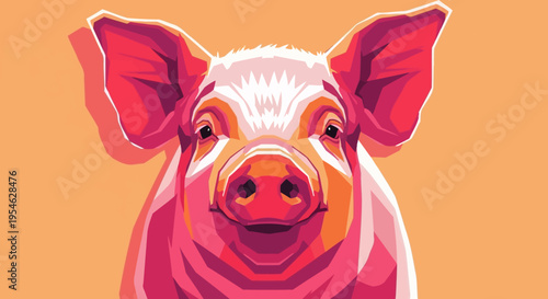 Stylized portrait of a pig vibrant color illustration isolated subject for creative design projects