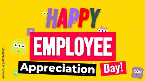 Cheerful colorful animation celebrating Employee Appreciation Day with cartoon characters.