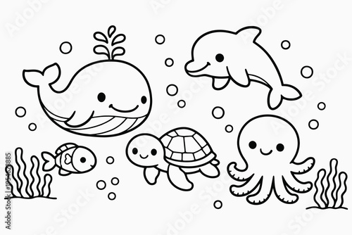 Ocean Animals Coloring Page for Kids