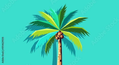 Stylized palm tree illustration with turquoise background for tropical concepts and design elements