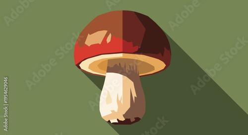 Stylized mushroom illustration on a green background with overhead lighting and a long shadow suitable for various design projects