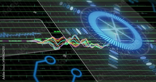 Input data driving colored waveform climbing across grid, HUD pulsing, signaling sensor analysis