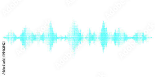 A digital blue pulse line forms a medical heart symbol using a rhythmic sound wave design and electronic audio frequency waveform illustration