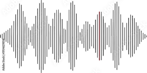 Vector illustration of a barcode concept featuring black and white lines transitioning into colorful red paint splashes and an audio equalizer wave pattern for music business data design