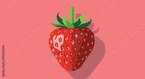 Stylized illustration of a ripe strawberry against a pink background