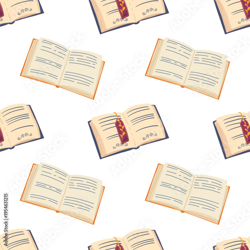 Vintage books, open pages seamless pattern. Cozy reading and writing ornament. Poet core. Vector background for promotion, book fair, literature festival, events, wrapping paper, textile, wallpaper
