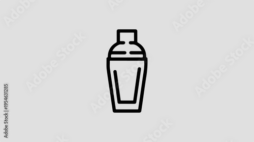 Minimalist line art icon of a classic cocktail shaker on gray background