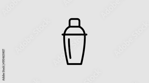Minimal line art icon of a classic cocktail shaker with lid on gray background for mixology and bartending designs