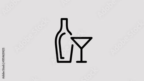 Minimalist vector icon design featuring a wine bottle and cocktail glass on gray background for drinks and nightlife concepts
