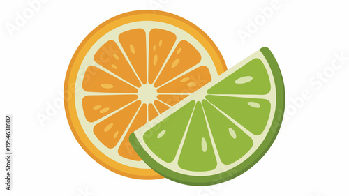 Vector illustration of orange and lime citrus slices for cocktail decoration
