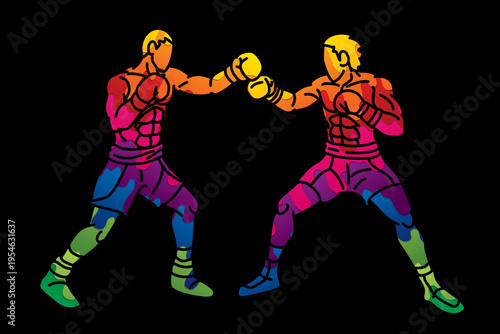 Boxing Sport Kickboxing Muay Thai Boxer Ready to Fight Action Cartoon Graphic Vector