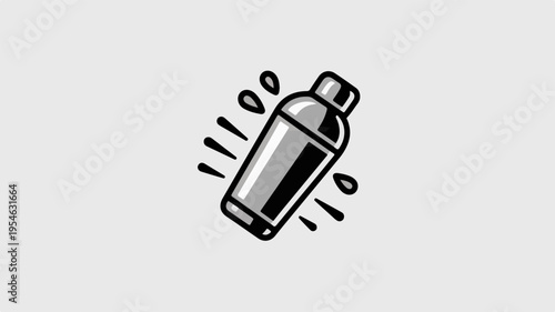Minimalist vector icon of a cocktail shaker with motion lines on a gray background conveying energy and mixology
