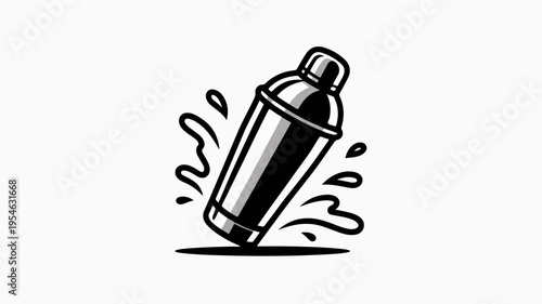 A sleek vector icon of a classic cocktail shaker with motion lines conveying dynamic mixing action in a simple black and white design