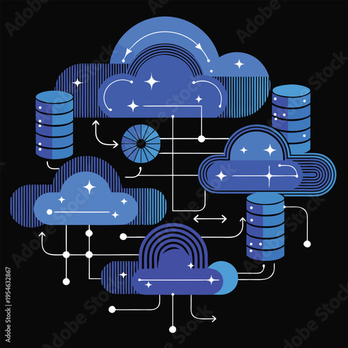 Cloud Computing Technology and Data Storage Network Vector Illustration
