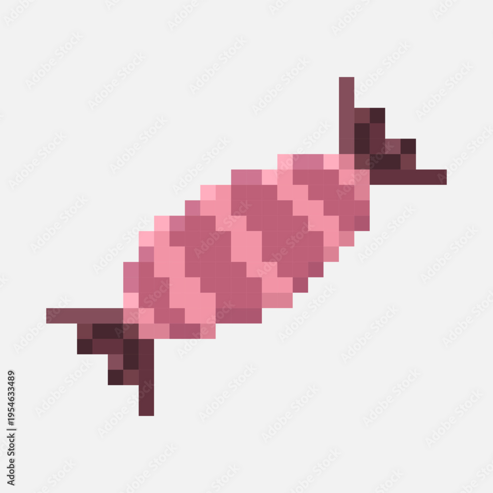 Fototapeta premium A pixelated candy icon in an 8-bit style. This sweet dessert illustration symbolizes celebration, confectionery, joy, and pleasure. Perfect for games, apps, menus, packaging, and digital project