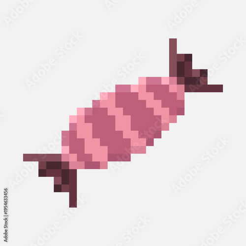 A pixelated candy icon in an 8-bit style. Symbolizes celebration, confectionery, joy, and pleasure. Perfect for games, apps, menus, packaging, and digital design projects. 