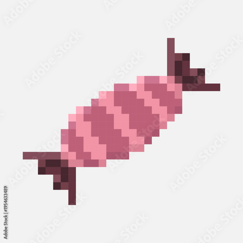 A pixelated candy icon in an 8-bit style. This sweet dessert illustration symbolizes celebration, confectionery, joy, and pleasure. Perfect for games, apps, menus, packaging, and digital project