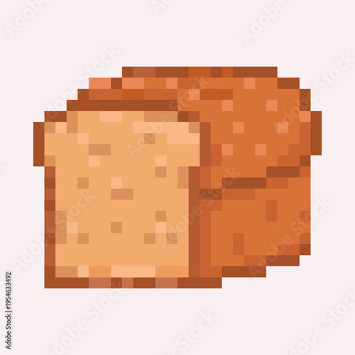 Freshly baked bread loaf illustration in pixel art style. Perfect for themes of bakery, homemade food, breakfast, organic products, and game design assets. 