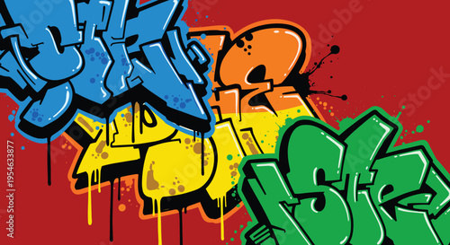 Colorful Graffiti Letters on Wall.