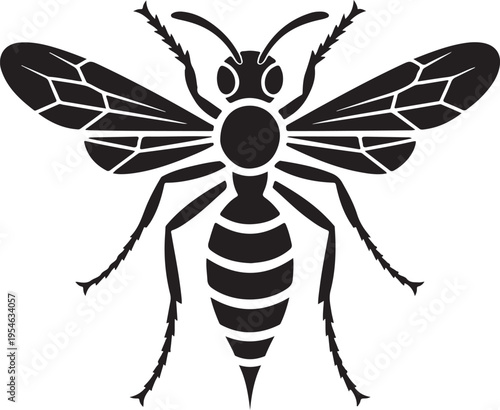 Black Wasp Silhouette Insect Vector Illustration Graphic Design Element