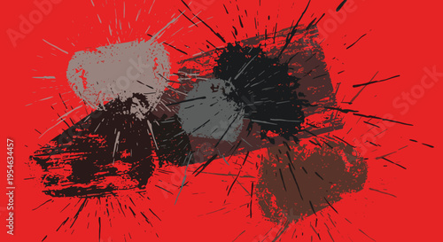 Black paint splashes on red background.