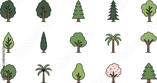 Collection of diverse tree illustrations