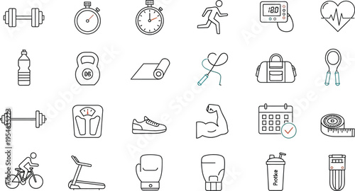 Health and Exercise Vector Line Icon Set